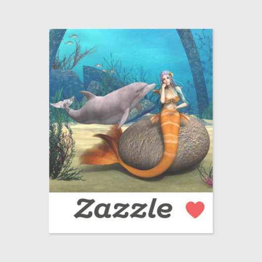 夢のような人魚とイルカの水中幻想アート シール (シート)