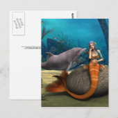 夢のような人魚とイルカの水中幻想アート ポストカード (正面/裏面)
