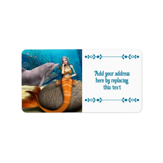 夢のような人魚とイルカの水中幻想アート ラベル (正面)