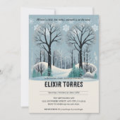 夢のような冬の森の雪の結晶ベビーシャワー 招待状 (正面)