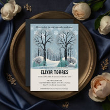 夢のような冬の森の雪の結晶ベビーシャワー