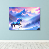 夢のような冬の風景を描く黒いユニコーン キャンバスプリント (インサイチュ (ウッドフロア))