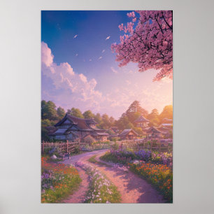夢のような夕暮れ:穏やかな田舎の風景 ポスター