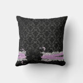 夢のような夜の黒い花のダマスク枕 クッション (裏面)