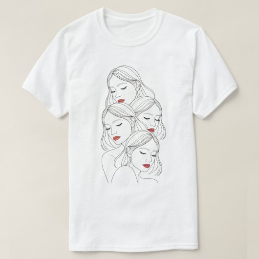 夢のような女性の顔のプリント、閉じた瞳、安らぎ Tシャツ (デザイン正面)