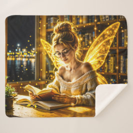 夢のような妖精の柔らかいセーターのメガネと本 シェルパブランケット