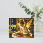 夢のような妖精の柔らかいセーターのメガネと本 ポストカード (スタンド正面)