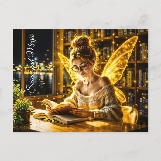 夢のような妖精の柔らかいセーターのメガネと本 ポストカード (正面)