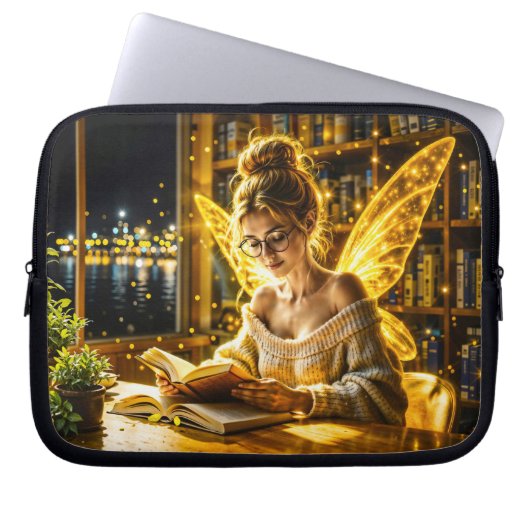 夢のような妖精の柔らかいセーターのメガネと本 ラップトップスリーブ (正面)
