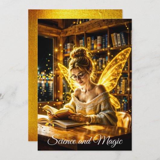 夢のような妖精の柔らかいセーターのメガネと本 招待状 (正面/裏面)