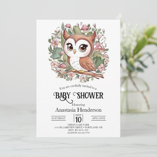 夢のような小さなフクロウの赤ちゃんシャワー 招待状 (スタンド正面)