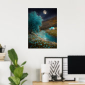 夢のような川の風景が広がる魔法の夜景 - Enchanted Nightscape ポスター (ホームオフィス)