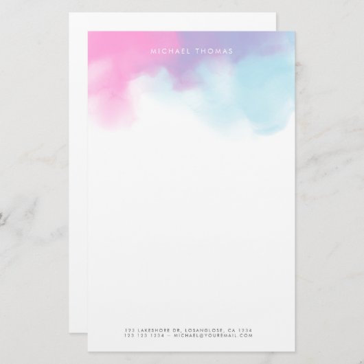 夢のような抽象芸術の水色の雲の青とピンク 便箋 (正面/裏面)
