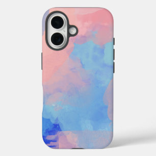 夢のような抽象芸術の水色の雲の青とピンク iPhone 16ケース