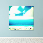 夢のような抽象芸術海ビーチと宇宙惑星 キャンバスプリント (インサイチュ (ウッドフロア))