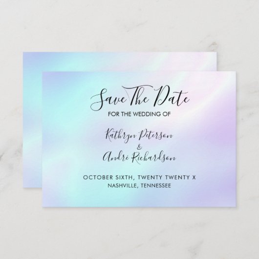 夢のような招待状 ブルー パープル カラー シフト 保存 日付招待状 招待状 (正面/裏面)