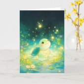夢のような星空の池で亀 カード (黄色い花)