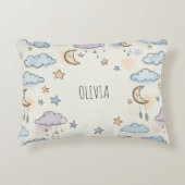 夢のような星、月、ふわふわした雲 アクセントクッション (正面)