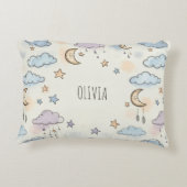 夢のような星、月、ふわふわした雲 アクセントクッション (裏面)