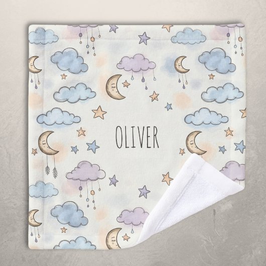 夢のような星、月、ふわふわした雲 ウォッシュタオル