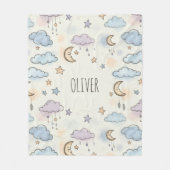 夢のような星、月、ふわふわした雲 フリースブランケット (正面)