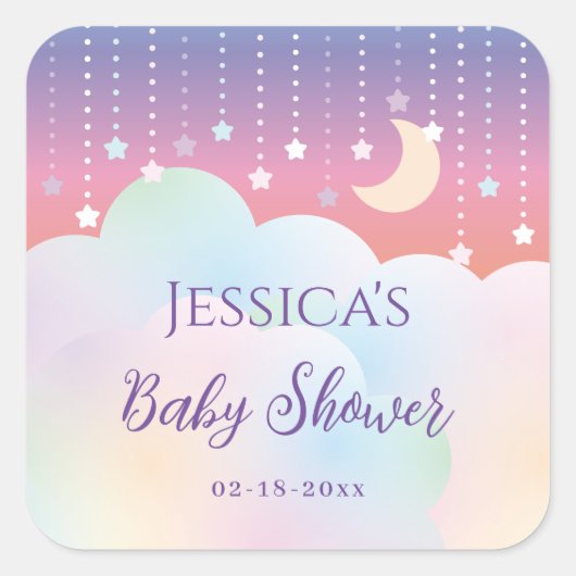 夢のような月と星の赤男女兼用ちゃんシャワー スクエアシール (正面)