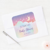 夢のような月と星の赤男女兼用ちゃんシャワー スクエアシール (封筒)