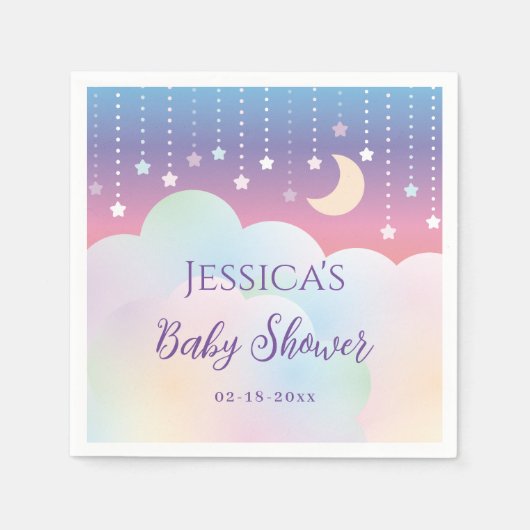 夢のような月と星の赤男女兼用ちゃんシャワー スタンダードカクテルナプキン (正面)