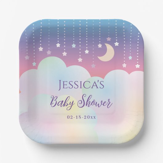 夢のような月と星の赤男女兼用ちゃんシャワー ペーパープレート (正面)