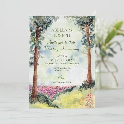 夢のような森の森の庭園の結婚式記念日 招待状 (スタンド正面)