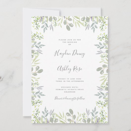 夢のような植物性の緑の結婚式招待状 招待状 (正面)
