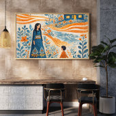 夢のような母と子のフォークアートイラスト ポスター