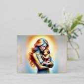 夢のような母性絆ファンタジー母ベビー 箔シーズンポストカード (立ち正面)