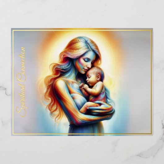 夢のような母性絆ファンタジー母ベビー 箔シーズンポストカード (正面)