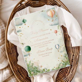 夢のような水の色のバルーン赤ちゃんシャワー 箔招待状