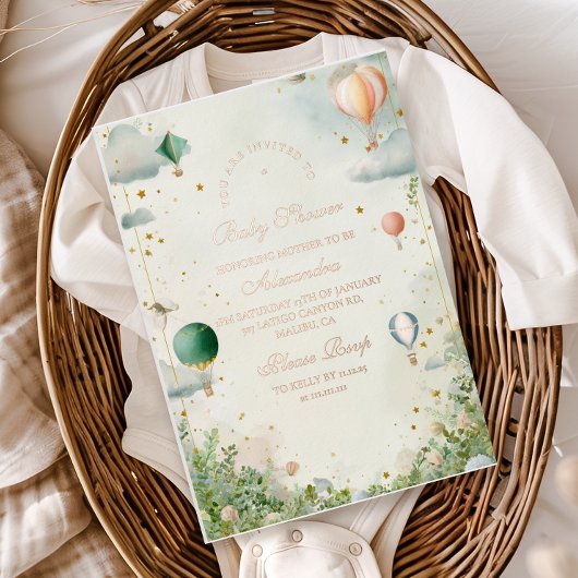 夢のような水の色のバルーン赤ちゃんシャワー 箔招待状