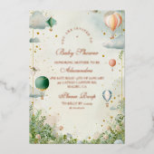 夢のような水の色のバルーン赤ちゃんシャワー 箔招待状 (正面)