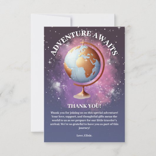 夢のような水の色の冒険が赤ちゃんのシャワーを待つ サンキューカード (正面)