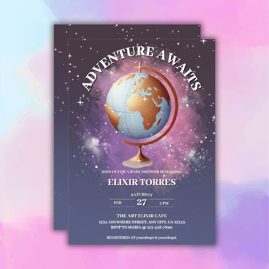 夢のような水の色の冒険が赤ちゃんのシャワーを待つ 招待状