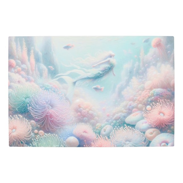夢のような水中パラダイスのEthereal人魚 メタルプリント (正面)