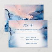 ～* 夢のような水彩の青いピンクのトレンディでモダンな色合い 出欠カード (正面/裏面)