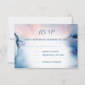 ～* 夢のような水彩ブルーローズ ピンクのトレンディなモダン 出欠カード (正面)