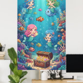 夢のような海中の人魚サンゴ礁 ポスター (ホームオフィス)