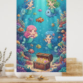 夢のような海中の人魚サンゴ礁 ポスター (キッチン)
