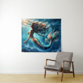 夢のような海人魚の女の子のファンタジーの生き物 タペストリー (インサイチュ(横))