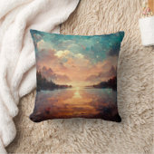 夢のような湖と夕日 |横絵画景 クッション (ブランケット)