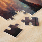 夢のような湖と夕日 |横絵画景 ジグソーパズル (側面)