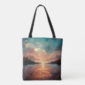 夢のような湖と夕日 |横絵画景 トートバッグ (裏面)