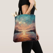 夢のような湖と夕日 |横絵画景 トートバッグ (クローズアップ)
