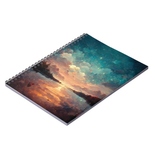 夢のような湖と夕日 |横絵画景 ノートブック (左側)